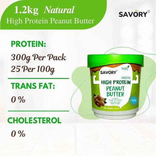 Savory Natural Unsweetened Peanut Butter (1.2kg) | No Sugar & Salt | Made with Finest Roasted Peanuts | High in Protein | Ready to Eat