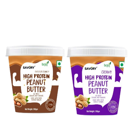 Savory Combo of Chocolate Crunchy Peanut Butter & Creamy Peanut Butter (500g x 2) | High in Protein | Packed with Whey Protein | Pack of 2